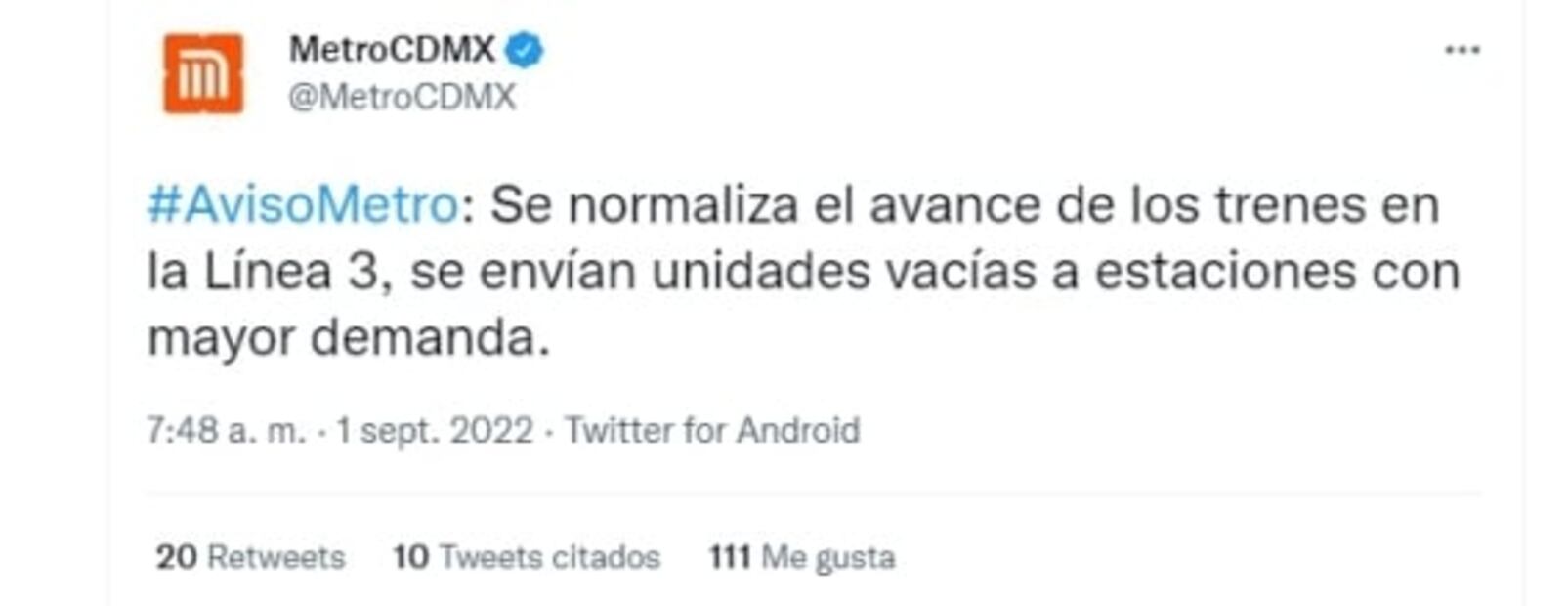 Falla en tren de Línea 3 del Metro provoca caos 