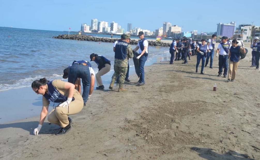 Más de 2400 elementos atienden derrame de crudo en Veracruz y Tabasco; SEMAR ha atendido más de 223 km de playas.
Foto: Especial.