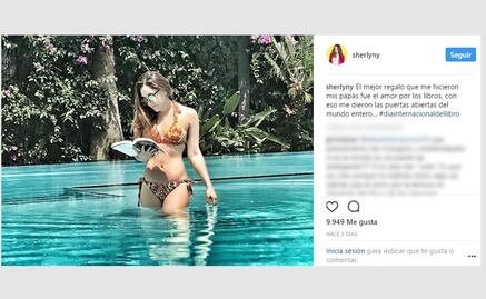 Critican a Sherlyn por foto en la que lee en bikini