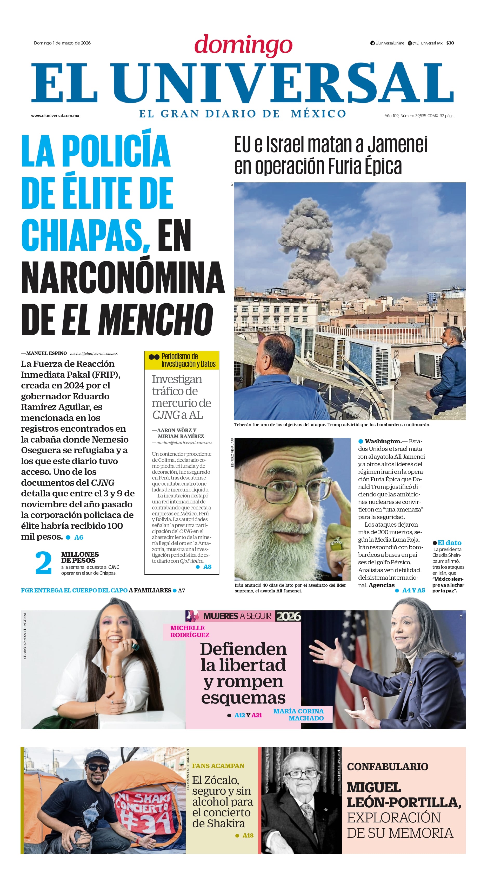 Portada impresa del 1 de marzo de 2026