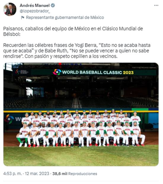 AMLO hace petición a la Selección Mexicana de Beisbol: “cepillen” a Estados Unidos