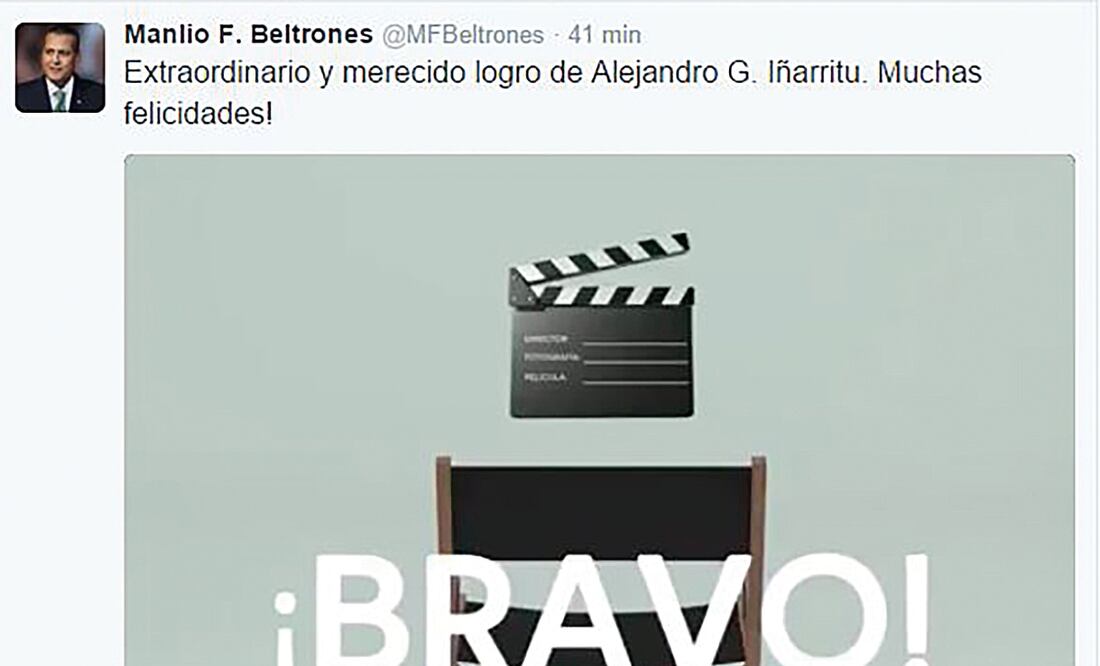 El presidente del PRI publicó en Twitter su felicitación a 'El negro' (TOMADA DE TWITTER)