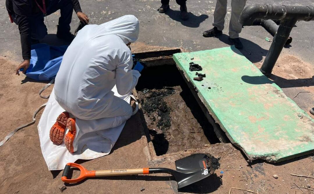 Los restos óseos y piel humana fueron localizados en fosas sépticas de la sindicatura de Tacuichamona en Culiacán, Sinaloa (15/05/2025). Foto: Cortesía