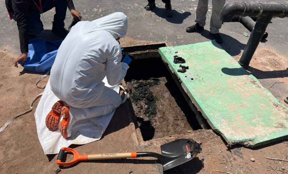 Los restos óseos y piel humana fueron localizados en fosas sépticas de la sindicatura de Tacuichamona en Culiacán, Sinaloa (15/05/2025). Foto: Cortesía