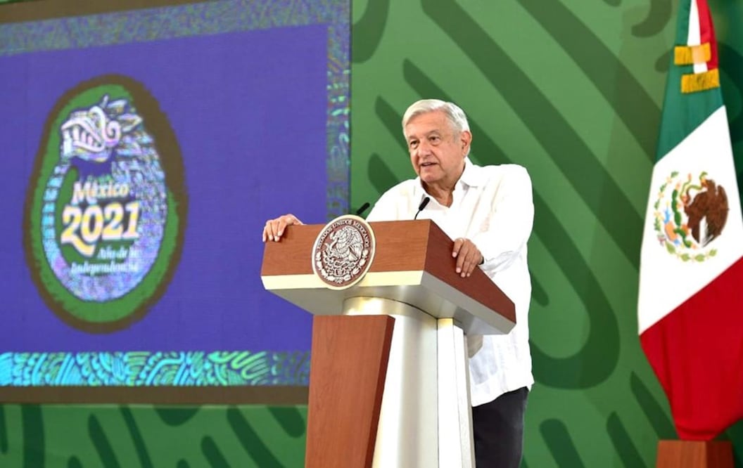 El presidente López Obrador hoy en su conferencia mañanera en Veracruz. Cortesía Presidencia