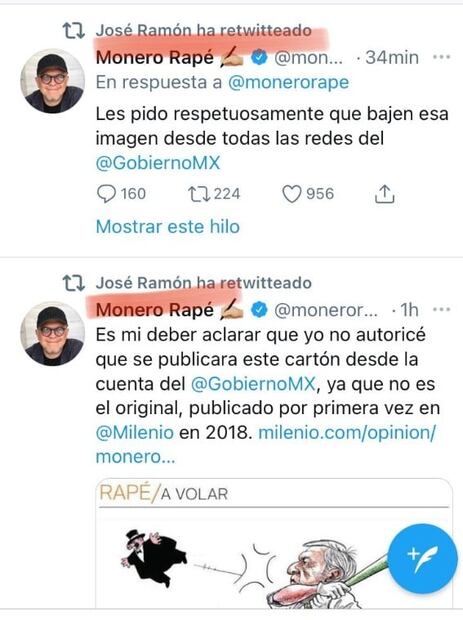 Gobierno federal baja cartón alterado de AMLO y que no fue autorizado por monero Rapé