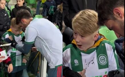 VIDEO: Santiago Giménez sorprende a pequeño fan del equipo rival 