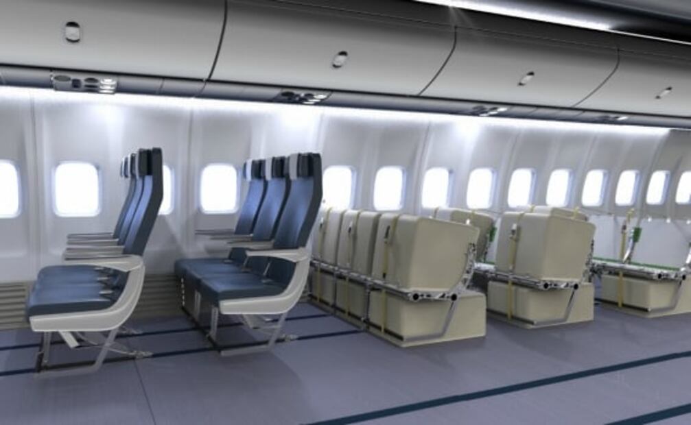 Diseñan asientos de avión para evitar contagios después de la pandemia