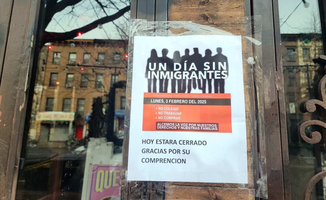 Fotografía de un cartel que anuncia el cierre de un negocio durante la protesta 'Día sin inmigrantes' este lunes, en Nueva York (EU). Inmigrantes en varias ciudades estadounidenses se unieron a la movilización nacional 'Día sin inmigrantes', una protesta contra las políticas del Gobierno de Donald Trump y un llamado a reconocer la contribución de la población inmigrante en Estados Unidos. Foto: EFE