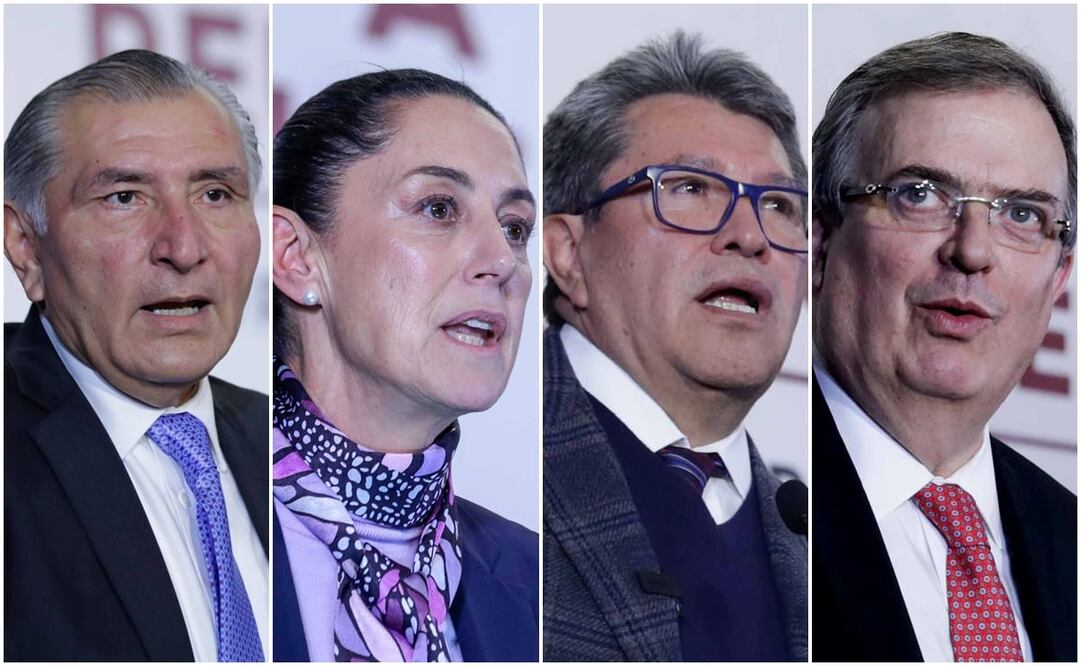 Los aspirantes de Morena a la candidatura presidencial para 2024, Adán Augusto López, Claudia Sheinbaum, Ricardo Monreal y Marcelo Ebrard. Foto: Diego Simón / EL UNIVERSAL