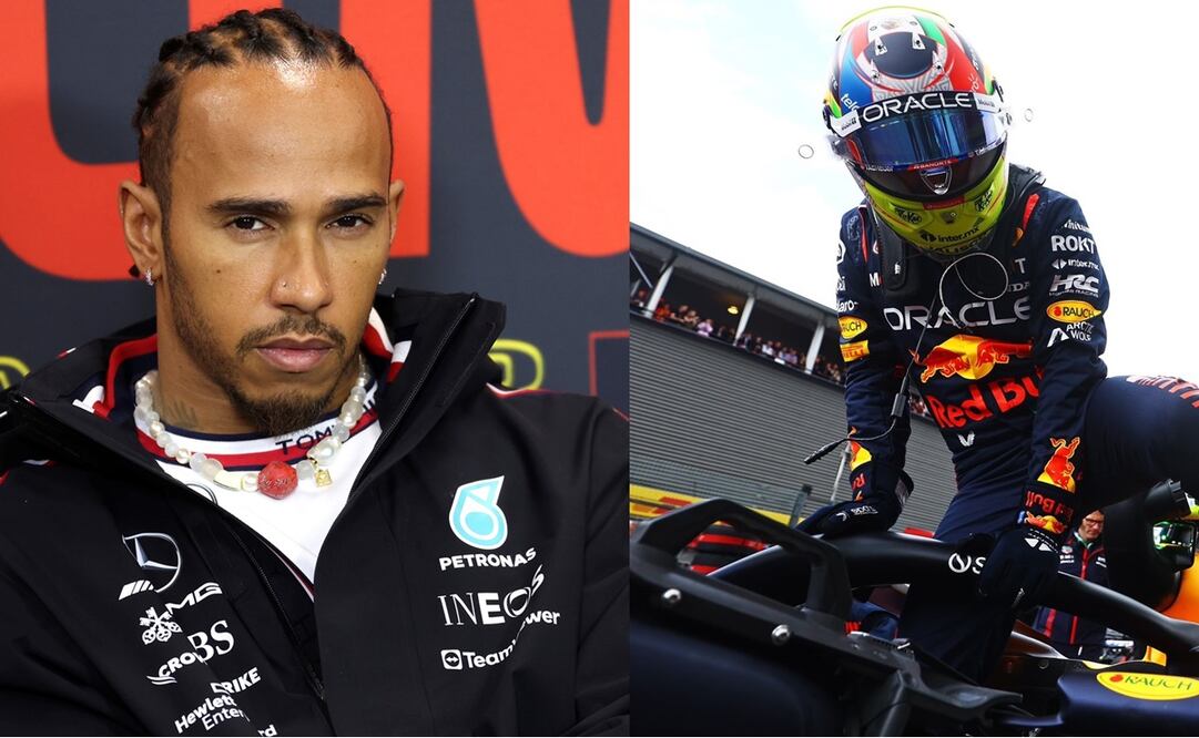 Lewis Hamilton y Checo Pérez durante las actividades del Gran Premio de Bélgica - Foto: Especial