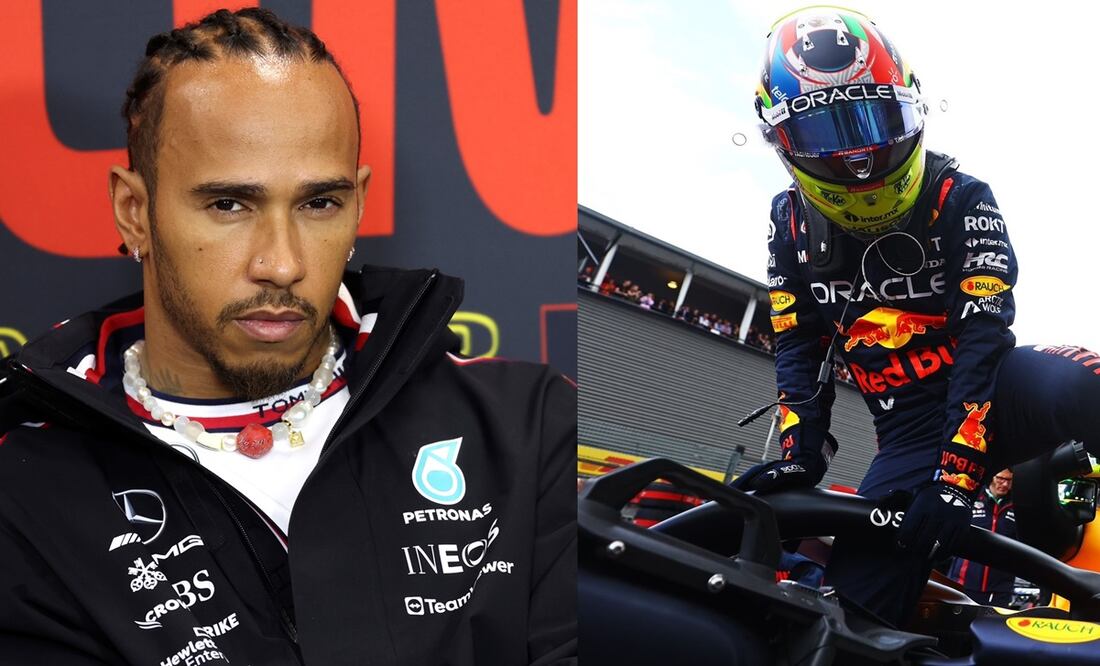 Lewis Hamilton y Checo Pérez durante las actividades del Gran Premio de Bélgica - Foto: Especial