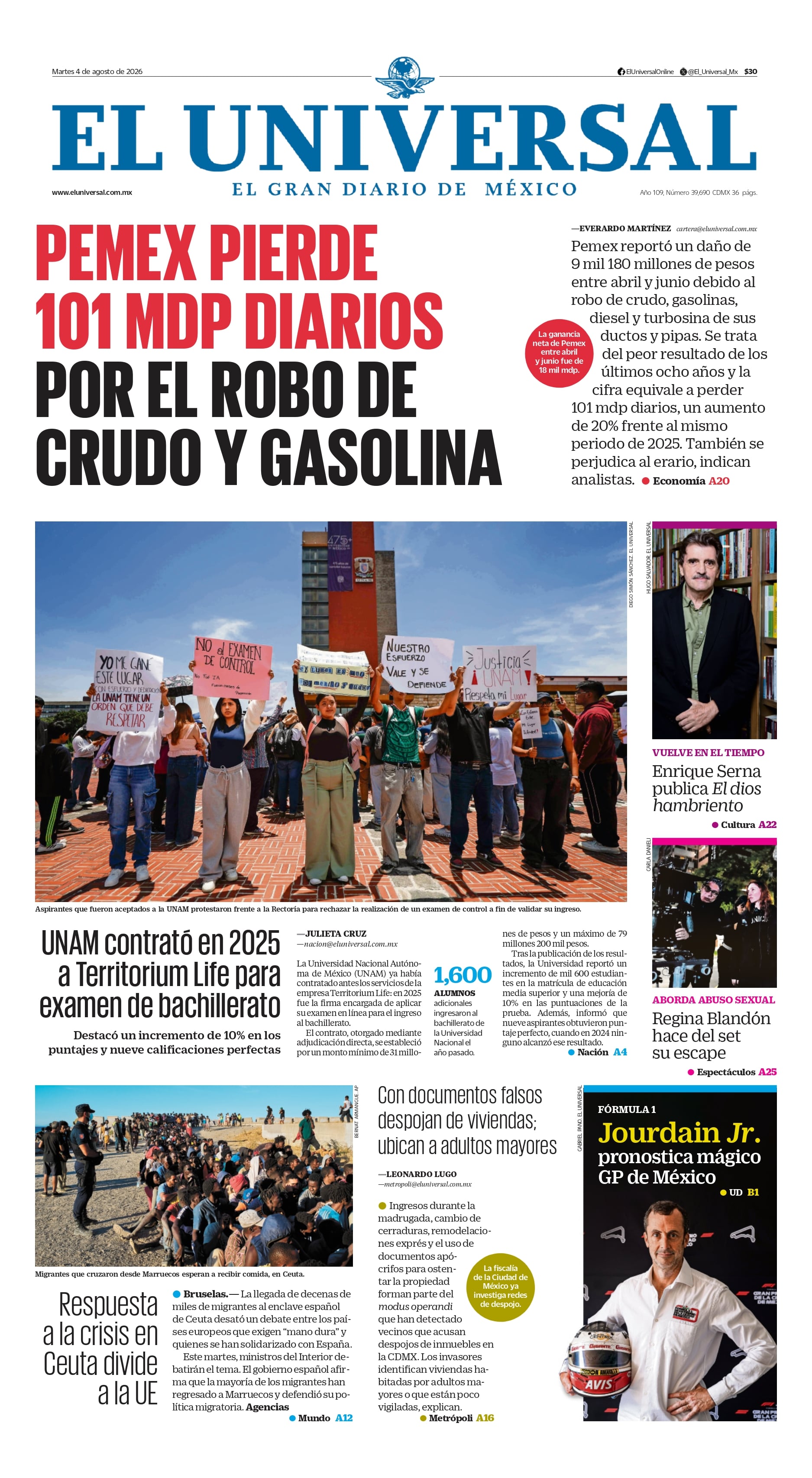 Portada impresa del 4 de agosto del 2026