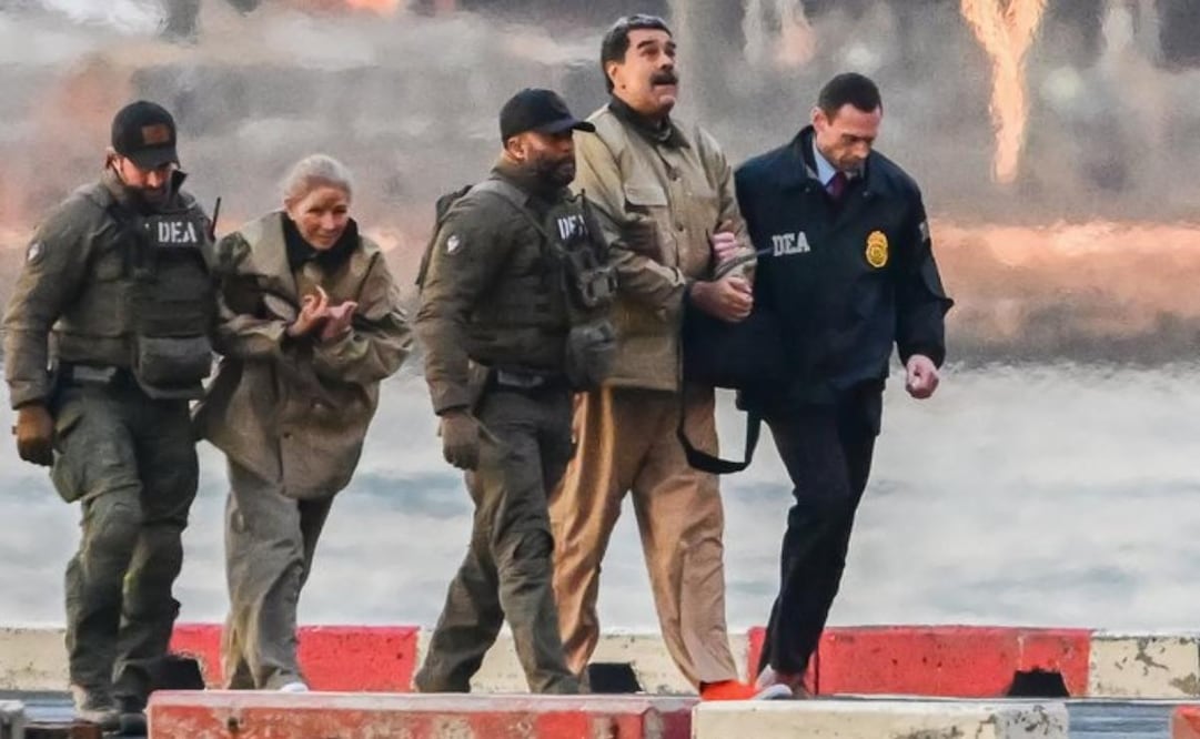 Primera imagen de Nicolás Maduro junto a su esposa durante su traslado para comparecer en el tribunal de Nueva York. Foto: Europa Press