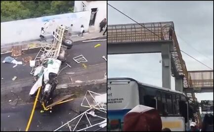 Camión cae de distribuidor vial, conductor sobrevive y luego se lanza de un puente peatonal en Cuernavaca