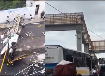 Camión cae de distribuidor vial, conductor sobrevive y luego se lanza de un puente peatonal en Cuernavaca