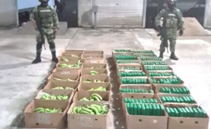 Aseguran cargamento de cocaína escondida en cajas de plátano en Huixtla, Chiapas