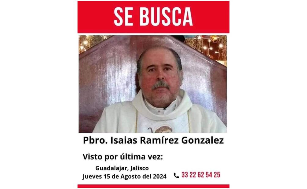 Reportan desaparición de sacerdote en Guadalajara. Foto: X (@JaliscoRojo)