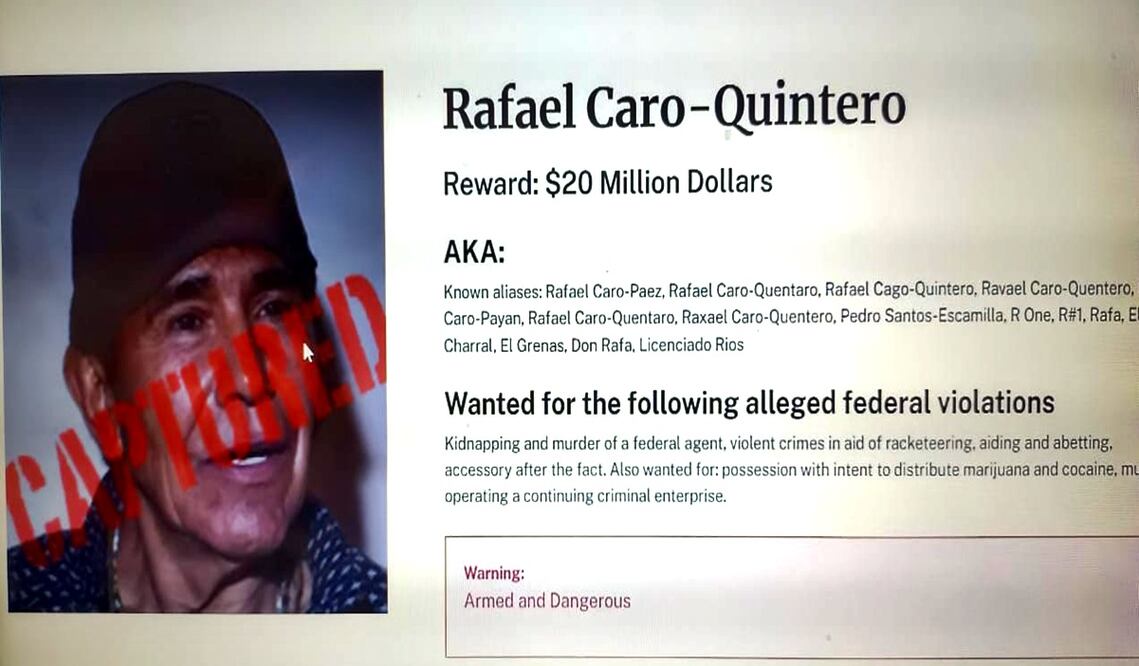 La DEA describía al “Narco de Narcos” como un hombre de raza blanca, cabello negro y ojos color marrón. Nacido en 1952 y con última dirección en Guadalajara y Costa Rica. Foto: especial