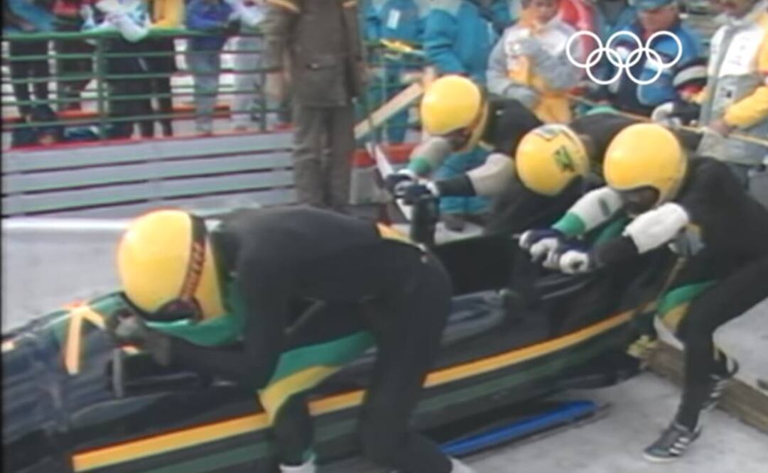 El equipo de trineo jamaiquino de Calgary en 1988. (Especial)