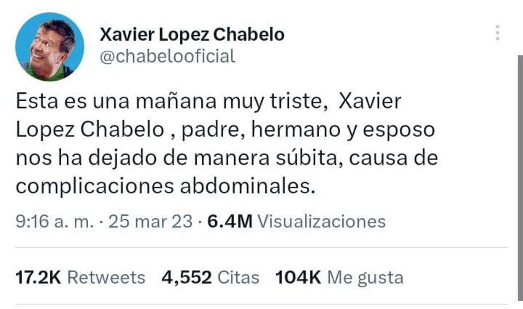 El deceso del comediante fue confirmado a través de Twitter. Foto: Captura de pantalla tomada de Twitter