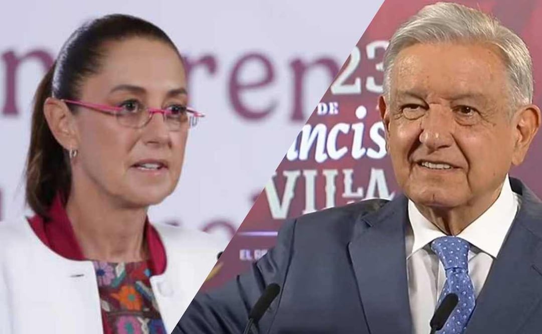 La presidenta Claudia Sheinbaum durante la mañanera del 5 de enero del 2026 y el expresidente Andrés Manuel López Obrador. Fotos: Fernanda Rojas / EL UNIVERSAL y captura de pantalla