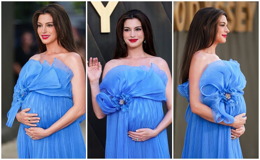 Anne Hathaway luce su embarazo en Londres durante el estreno de "La Odisea".
Foto de Scott A Garfitt/Invision/AP.