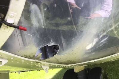 Helicóptero de Presidencia dañado por cohetón en Oaxaca