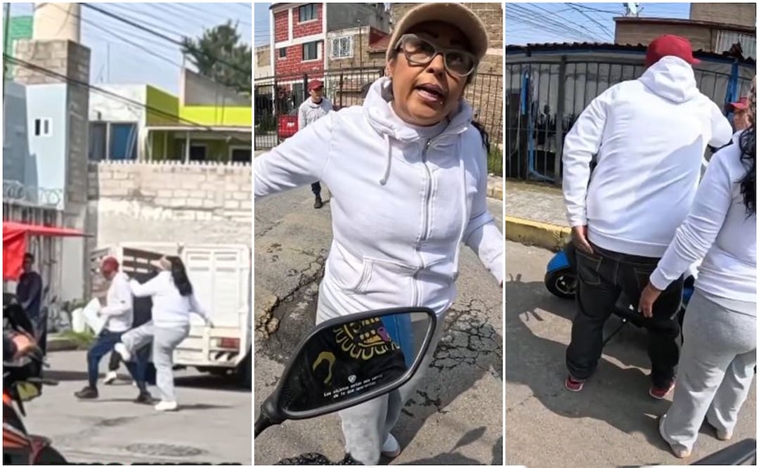 La mujer lo siguió al repartidor con la intención de patearlo. Fotos: Redes sociales