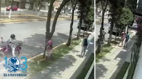 Momento en que motociclistas intentan asaltar a una joven en Edomex