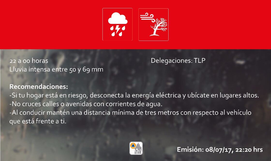 Alertan por lluvia intensa en Tlalpan para las próximas horas