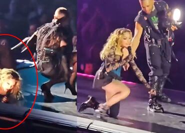 Madonna sufre tremenda caída arriba del escenario tras tropiezo de uno de sus bailarines