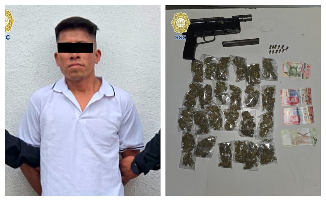 Detienen a hombre armado tras asesinato en motel de la alcaldía Miguel Hidalgo; decomisan subametralladora y droga. Foto: Especial