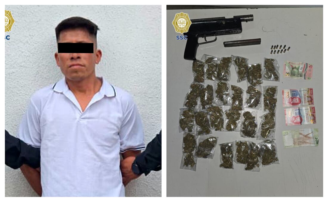 Detienen a hombre armado tras asesinato en motel de la alcaldía Miguel Hidalgo; decomisan subametralladora y droga. Foto: Especial