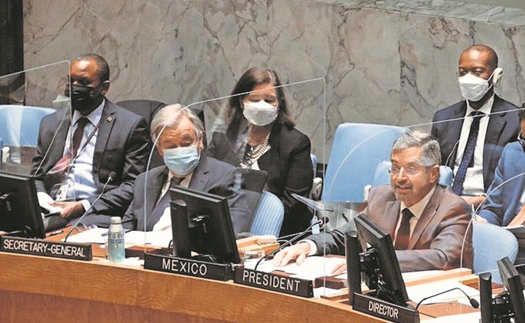 Durante la reunión del Consejo de Seguridad de la ONU, Juan Ramón de la Fuente pidió que los conflictos mundiales sean atendidos. Foto: Tomada de Twitter