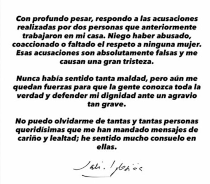 El cantante publicó este comunicado en sus redes sociales. Foto: Instagram.
