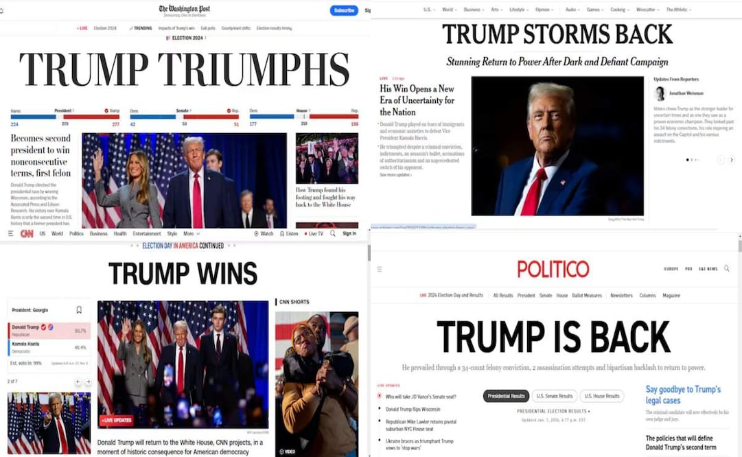 Portadas de medios estadounidenses este miércoles 6 de noviembre tras el triunfo de Donald Trump. Foto: La Nación/GDA