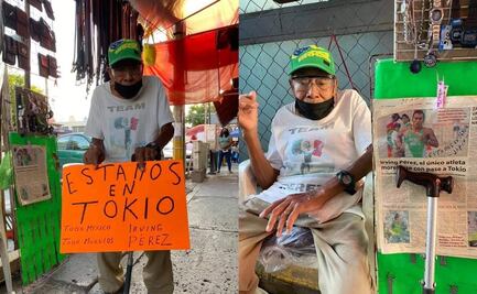 Abuelo apoya a su nieto desde su puesto ambulante por su participación en JJ.OO