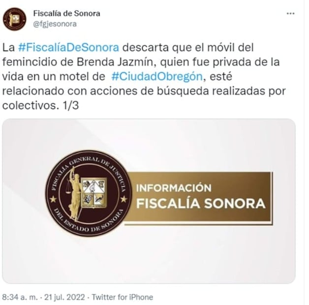 Feminicidio de Brenda Jazmín no está relacionado con su actividad como buscadora de desaparecidos: Fiscalía Sonora