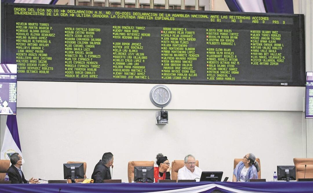 Congresistas nicaragüenses en la sesión en Managua en la que urgieron al gobierno a salir de la OEA. Foto: Oswaldo Rivas. AFP