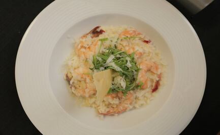 Risotto con salsa de tres quesos italianos y camarones