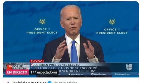 En vivo. Joe Biden da mensaje tras triunfo en Colegio Electoral