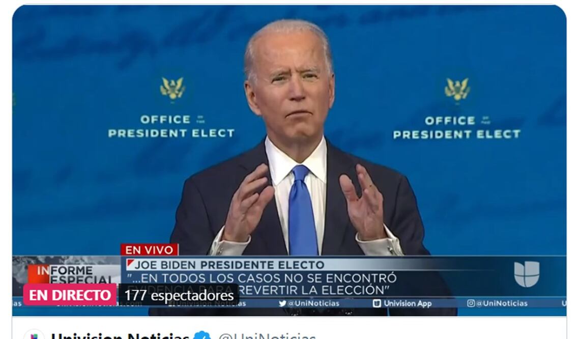 En vivo. Joe Biden da mensaje tras triunfo en Colegio Electoral