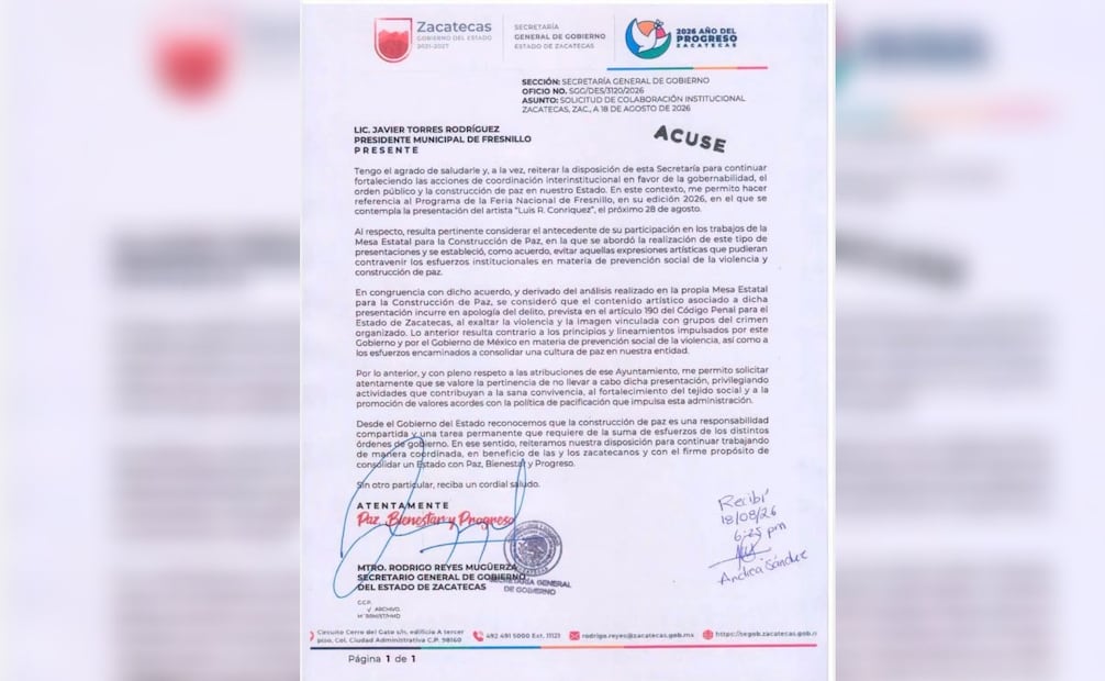 Zacatecas pide cancelar concierto de Luis R. Conríquez programado para la Feria de Fresnillo; señala apología del delito.
Foto: Especial.