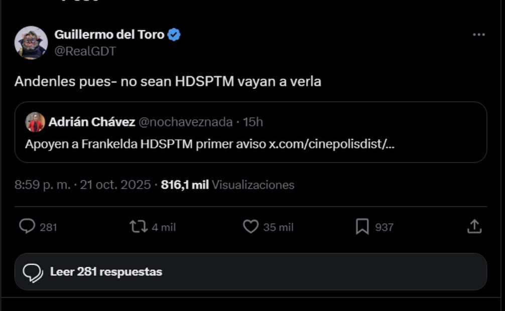 Los usuarios destacaron la autenticidad del cineasta y su constante apoyo al talento nacional.
Foto: Captura de pantalla en X