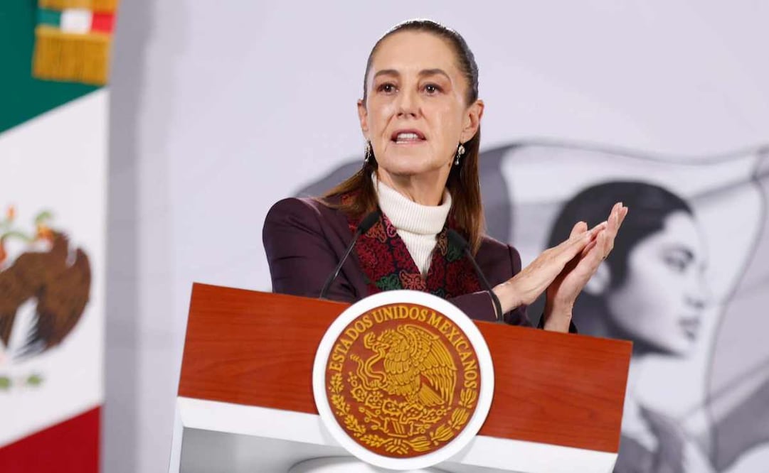 La presidenta Claudia Sheinbaum durante la mañanera del 8 de diciembre del 2025. Foto: Diego Simón / EL UNIVERSAL