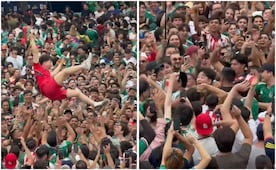 VIDEO: coreano vive la euforia de la fanaticada mexicana; es lanzado por los aires en Fan Fest
