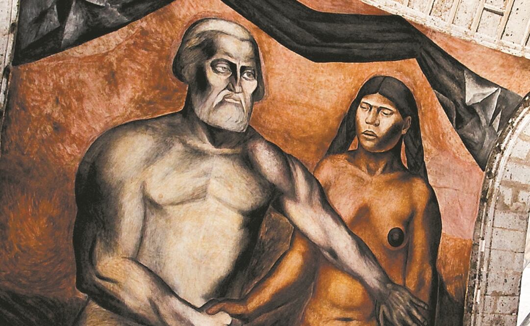 Mural donde aparecen Hernán Cortés y Malintzin, mejor conocida como "La Malinche". Foto: Archivo EL UNIVERSAL