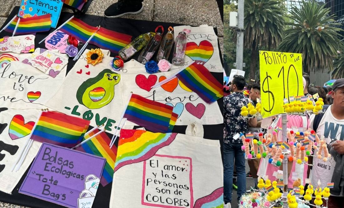 Sobre Paseo de la Reforma, en la capital mexicana, además de orgullo, marchan hombres y mujeres que están trabajando y su esfuerzo sostendrá a cientos de familias los próximos días. Se vende de todo: pines, gorros, banderas, paliacates, cerveza, azulitos, mojitos, banderillas, hamburguesas. Foto: Alejandra Canchola / EL UNIVERSAL