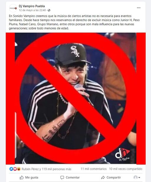 Decenas de usuarios aplaudieron la decisión del DJ. Foto: Facebook DJ Vampiro Puebla